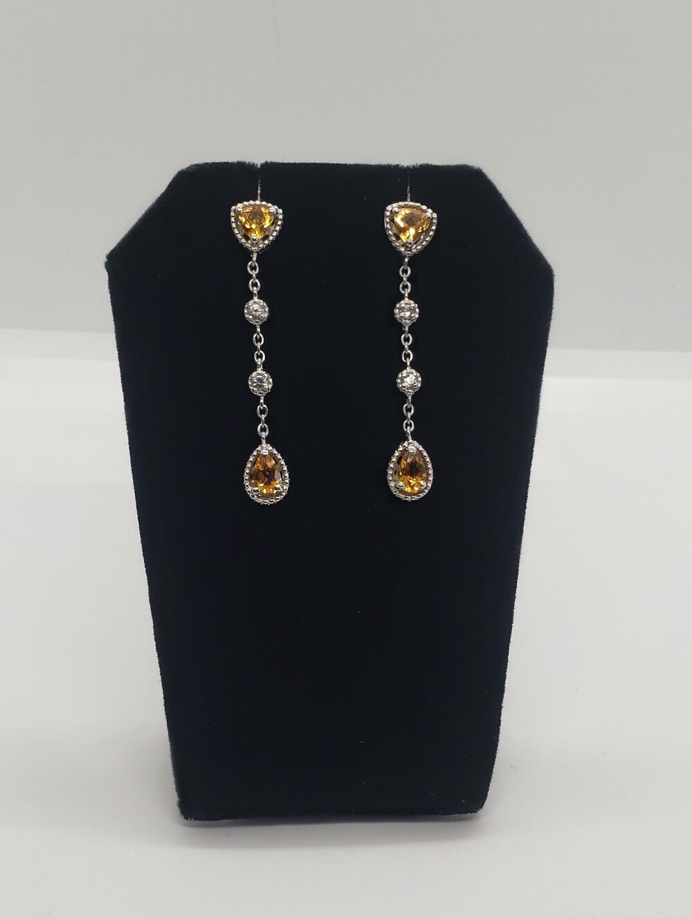 Citrine & White Zircon Drop Earrings In Sterling Silver